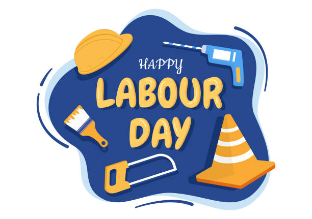 happy labor day from people of various professions, different background and thanks to your hard work in flat cartoon illustration for poster - labor day stock illustrations