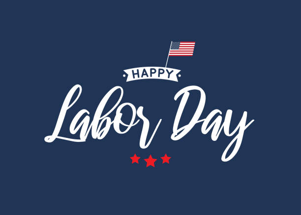 Happy Labor Day lettering blue card. Vector illustration. EPS10