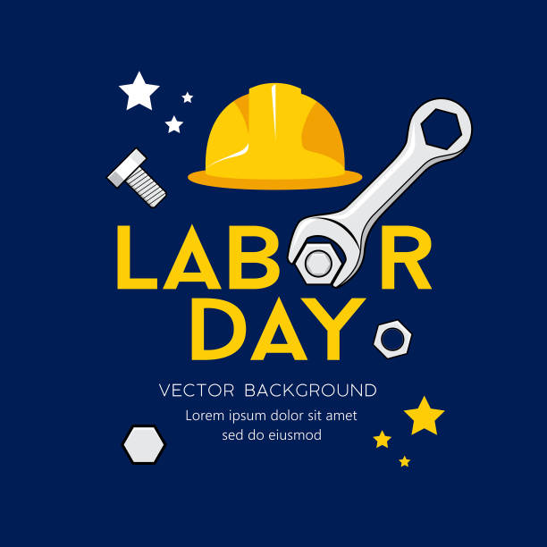 Happy Labor day message Vector, Wrench Design on navy blue background Happy Labor day message Vector, Wrench Design on navy blue background , illustration labor day stock illustrations