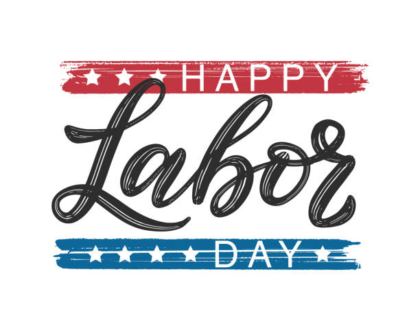 Happy Labor Day typography poster. Modern brush calligraphy as card, postcard, poster, banner, label. USA Labor Day celebration design in traditional flag colors and stars Happy Labor Day typography poster. Modern brush calligraphy as card, postcard, poster, banner, label. USA Labor Day celebration design in traditional flag colors and stars labor day stock illustrations