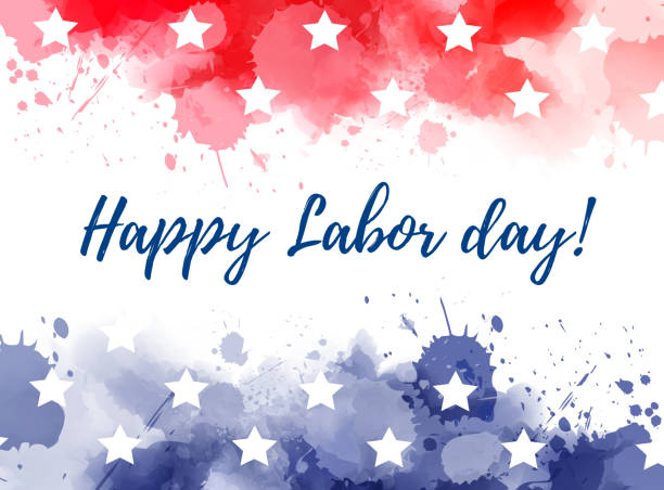 USA Happy Labor day Abstract background with watercolor splashes in flag colors for USA. Blue and red colored with stars. Happy Labor Day holiday. labor day stock illustrations