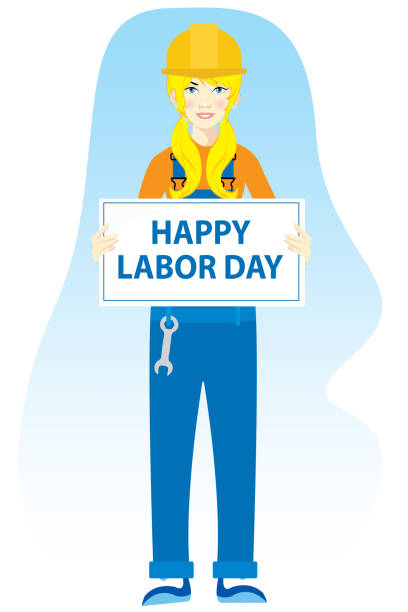 mutlu işçi günü kadın illüstrasyon - labor day stock illustrations