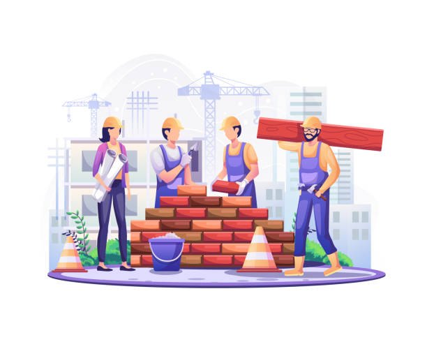 i̇şçi bayramınız kutlu olsun. i̇nşaat işçileri 1 mayıs i̇şçi bayramı'nda inşaat çalışmalarına devam ediyor. vektör illüstrasyon - labor day stock illustrations