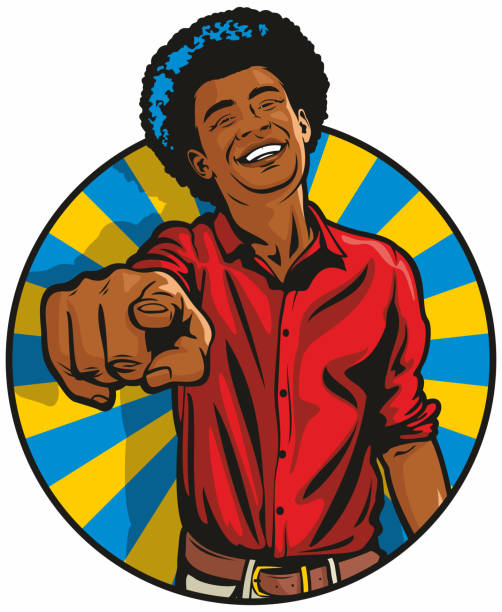 Happy Laughing Black Man Pointing at You vector art illustration