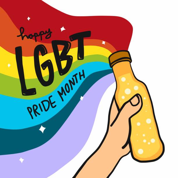 ilustrações, clipart, desenhos animados e ícones de mês feliz do orgulho de lgbt, mão do arco-íris com celebração da cerveja - homofobia