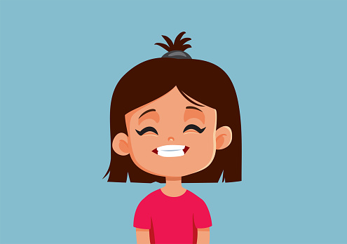 Happy Little Girl Grinning Face Vector Cartoon