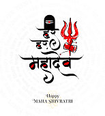 Happy Maha Shivaratri Festival Greeting Background writing har har mahadev in hindi