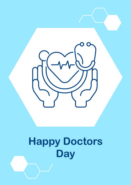 Happy medical assistants day postcard with linear glyph icon Happy medical assistants day postcard with linear glyph icon. Greeting card with decorative vector design. Simple style poster with creative lineart illustration. Flyer with holiday wish doctor patterns stock illustrations