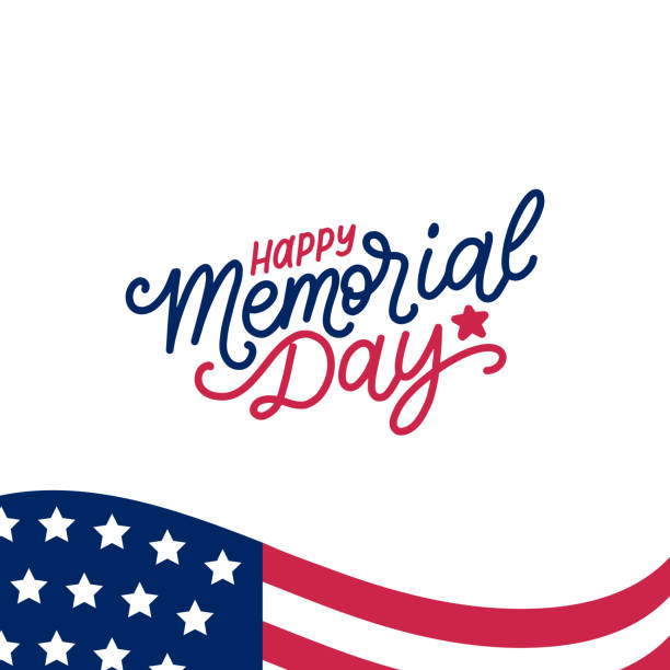 Happy Memorial Day handwritten phrase in vector. National american holiday illustration with USA flag. Happy Memorial Day handwritten phrase in vector. National american holiday illustration with USA flag. Festive poster, greeting card, invitation etc. memorial day stock illustrations