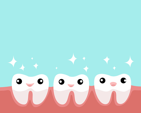 happy milk teeth growing. dental care concept. vecter illustration.