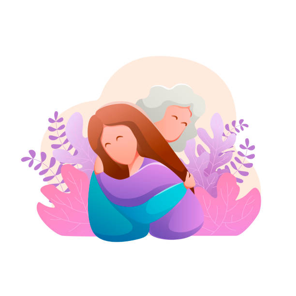 ilustrações de stock, clip art, desenhos animados e ícones de happy mother and daughter hug each other. tender relationships women friends. - grandparents hug