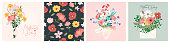 istock Happy Mother's Day and March 8! Cute cards and posters for the spring holiday. Vector illustration of a date, a women and a bouquet of flowers 1308870054