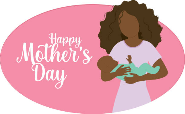 Happy Mother's Day Banner - Mother holding baby  african american mothers day stock illustrations