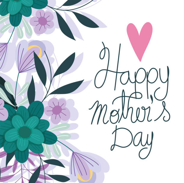 stockillustraties, clipart, cartoons en iconen met gelukkige moeders dag, bloesem bloemen liefde hart romantische kaart - ramos