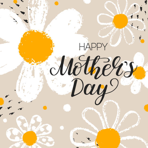 Happy Mother's Day card with hand draw daisy vector art illustration