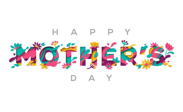 Happy Mothers day greeting card Happy Mothers day greeting card with typographic design and floral elements. Vector illustration. Paper cut style with blooming flowers, leaves and abstract shapes on white background. mother designs stock illustrations