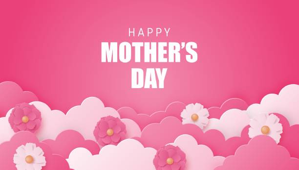 Happy Mother's day poster or banner with flower and cloud on pink in paper cut style. Shopping promotion template for mother's day. Digital craft paper art. Happy Mother's day poster or banner with flower and cloud on pink in paper cut style. Shopping promotion template for mother's day. Digital craft paper art. mothers day background stock illustrations