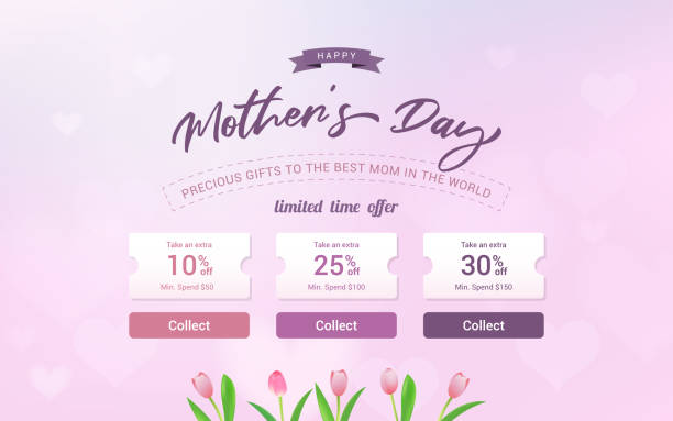 Happy Mother's Day sale voucher template background vector illustration. Voucher coupon Happy Mother's Day sale voucher template background vector illustration. Voucher coupon mother backgrounds stock illustrations