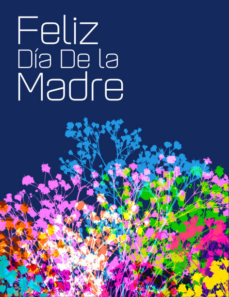 Happy Mother’s Day (in Spanish) Colourful silhouettes of Flowers for Mothers Day Greeting in Spanish, Feliz dia de la madre, Mothers Day, Mother, Parent, Love - emotion, Celebration, Greeting Card, Springtime, Mothering Sunday brochure silhouettes stock illustrations