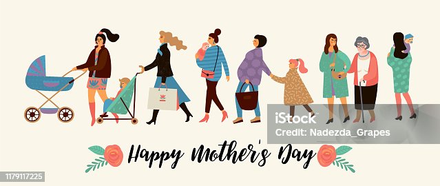 istock Happy Mothers Day. Vector illustration with women and children. 1179117225