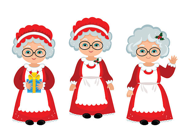 Happy Mrs. Claus. Cartoon Vector Illustration.  funny santa cartoon pictures stock illustrations