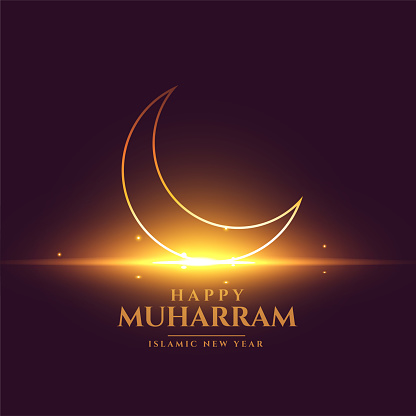 happy muharram shiny card design with crescent moon