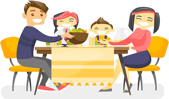 Happy Multiethnic Family Dining At The Table Stock Illustration