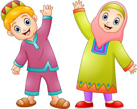 Happy Muslim Kids Cartoon For Celebrate Eid Mubarak Stock ...