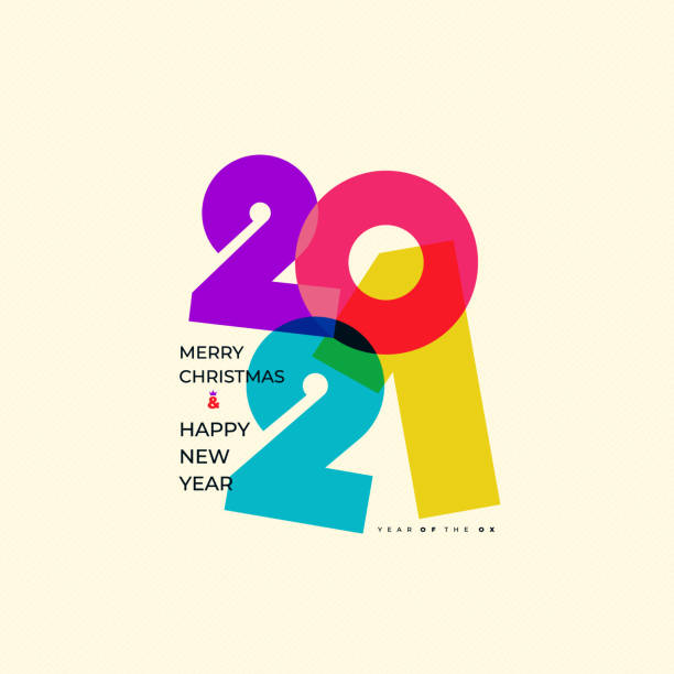 ilustrações de stock, clip art, desenhos animados e ícones de happy new 2021 year! elegant colored text with light. minimalistic text template. chinese horoscope metal ox. vector illustration. isolated on white background. - smartphone christmas
