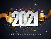 Happy new 2021 year. Winter holiday greeting card design template. New Year holiday posters. Happy New Year dark festive background.