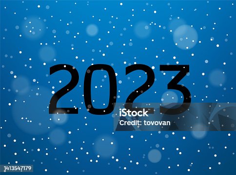 istock Happy new 2023 year greeting card with snowfall 1413547179