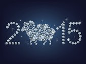 Happy new year 2015 creative greeting card with sheep made up a lot of diamonds 