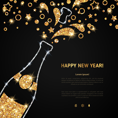 Happy new year 2016 greeting card with champagne bottle