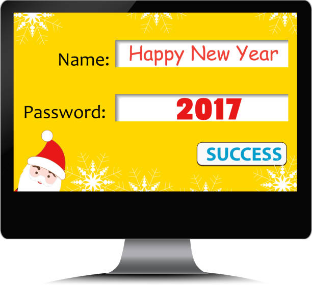bildbanksillustrationer, clip art samt tecknat material och ikoner med happy new year 2017 on computer screen - smiling earth horse