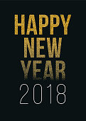 Happy New Year 2018 greeting card with golden text - Illustration