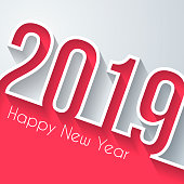 Happy new year 2019 with space for your text. Creative greeting card with a flat design style and long shadows. The layers are named to facilitate your customization. Vector Illustration (EPS10, well layered and grouped). Easy to edit, manipulate, resize or colorize. Please do not hesitate to contact me if you have any questions, or need to customise the illustration. http://www.istockphoto.com/portfolio/bgblue
