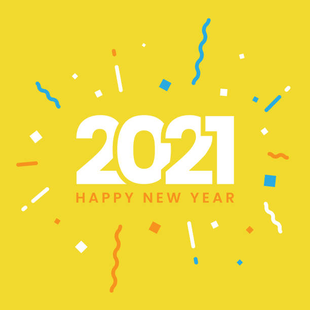 mutlu yıllar 2021 düz tasarım. - confetti stock illustrations