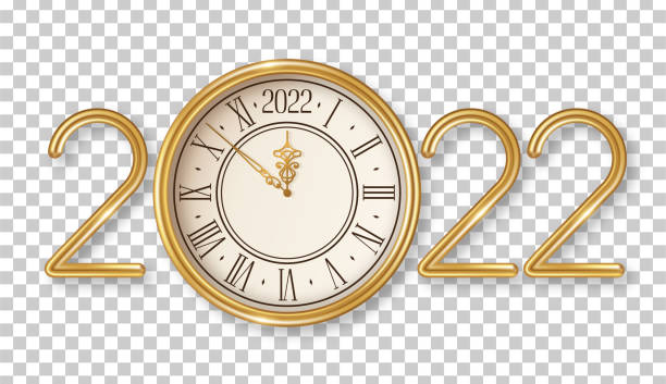 Happy New Year 2022 clock gold vector art illustration
