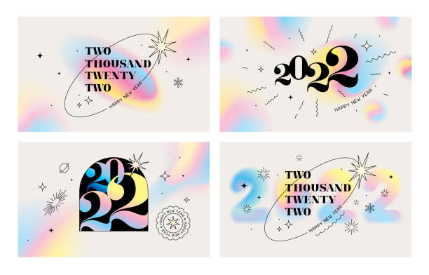 Happy New Year 2022 greetings set vector art illustration