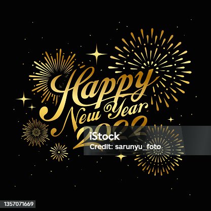 istock Happy new year 2022 message with firework gold at night 1357071669