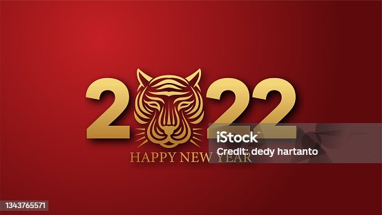 istock Happy new year 2022 vector. golden 2022 Text with a tiger head. Happy Chinese new year. Year of the tiger zodiac. 2022 design suitable for greetings, invitations, banners, or backgrounds. 1343765571