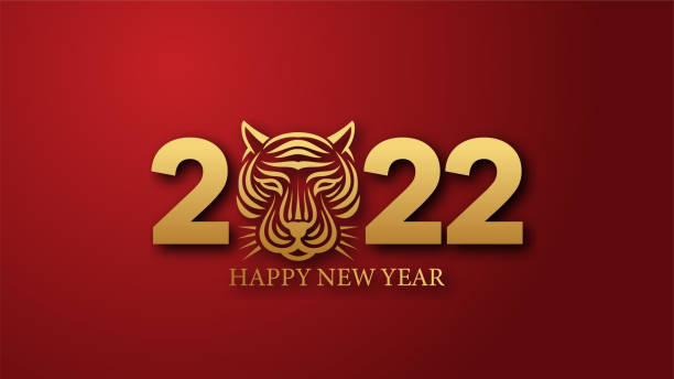 happy new year 2022 vector. golden 2022 text with a tiger head. happy chinese new year. year of the tiger zodiac. 2022 design suitable for greetings, invitations, banners, or backgrounds. - chinese new year stock illustrations