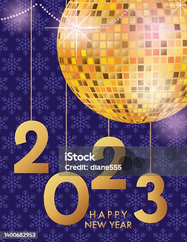 istock Happy New Year 2023 Invitation Template In Purple And Gold 1400682953