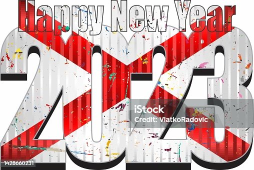istock Happy New Year 2023 with Alabama flag inside 1428660231