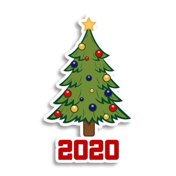 Happy New Year and Merry Christmas. Christmas tree on the white background. Holiday sticker. Happy New Year and Merry Christmas. Christmas tree on the white background. christmas tree stock illustrations