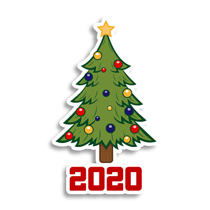 Happy New Year And Merry Christmas Christmas Tree On The White Background Holiday Sticker Stock ...