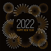 Happy New Year Background with Fireworks. Winter holiday design template. Stock illustration