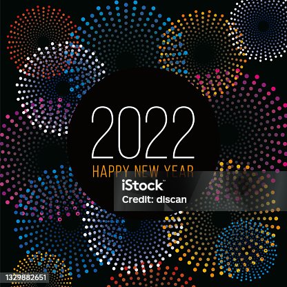 istock Happy New Year Background with Fireworks. Winter holiday design template. 1329882651