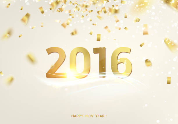 Happy new year card Happy new year card over gray background with golden sparks. Happy new year 2016. Holiday card. Template for your design. Vector illustration. happy new year card 2016 stock illustrations