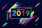 2019 Happy New Year colorful background creative design for your greetings card, flyers, posters, brochure, banners, calendar template design